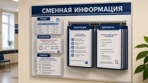 Информационный стенд со сменными карманами и перекидной системой для документов