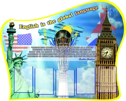 Фигурный стенд «English is the global language» с 5 карманами A4 ШК-0060