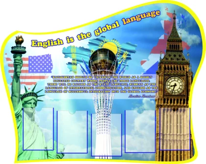 Фигурный стенд «English is the global language» с 5 карманами A4 ШК-0060