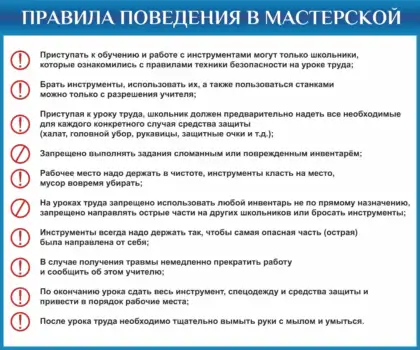 Стенд «Правила поведения в мастерской»