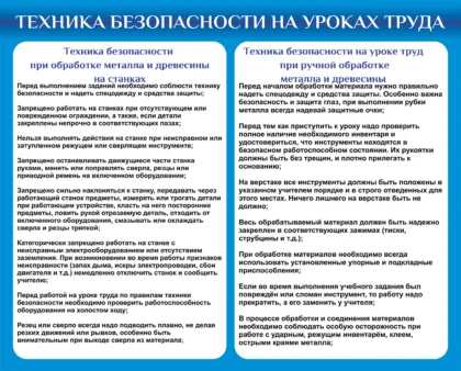 Стенд «Техника безопасности на уроках труда»