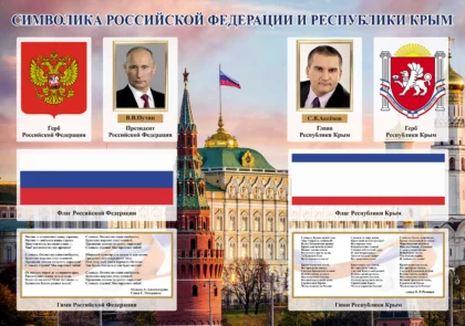 Стенд «Символика нашей Родины» с флагами и гимнами
