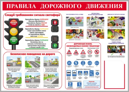 Стенд «Правила дорожного движения» со светофором, дорожными знаками и карманом