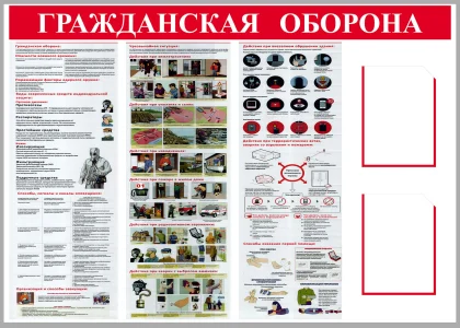 Стенд «Гражданская оборона» с памятками по ЧС и двумя карманами
