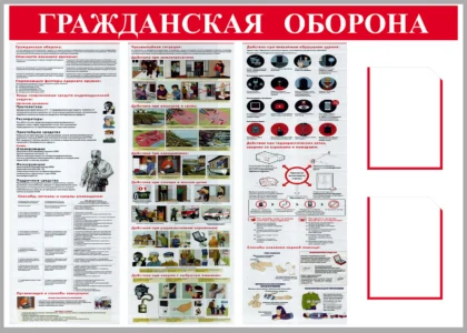 Стенд «Гражданская оборона» с памятками по ЧС и двумя карманами