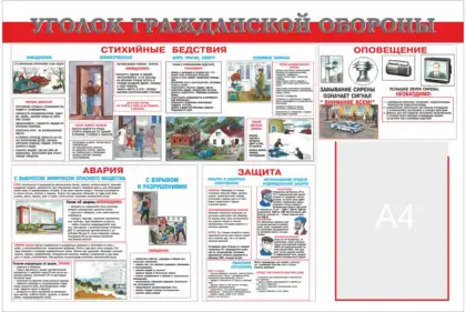 Стенд ГО и ЧС «Уголок гражданской обороны» с одним карманом A4
