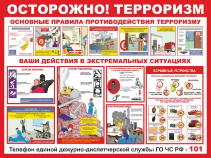 Стенд «Осторожно! Терроризм» с правилами безопасности