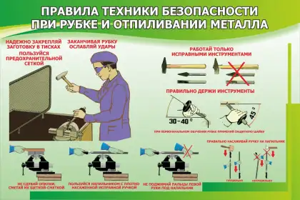 Стенд с правилами безопасности при рубке и опиливании металла