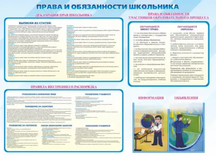 Стенд «Права и обязанности школьника»