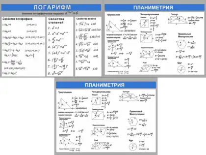 Комплект стендов по математике «Логарифм, стереометрия, планиметрия»