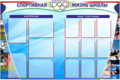 Стенд «Спортивная жизнь школы» с 14 карманами