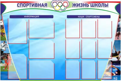 Стенд «Спортивная жизнь школы» с 14 карманами