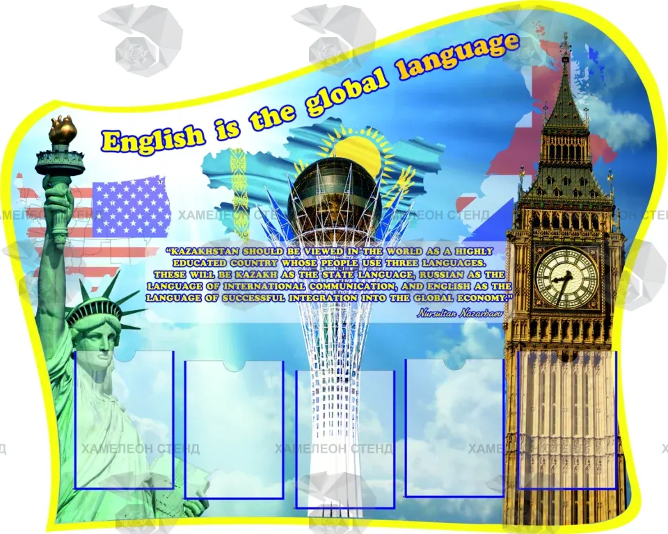 Фигурный стенд «English is the global language» с 5 карманами A4 ШК-0060