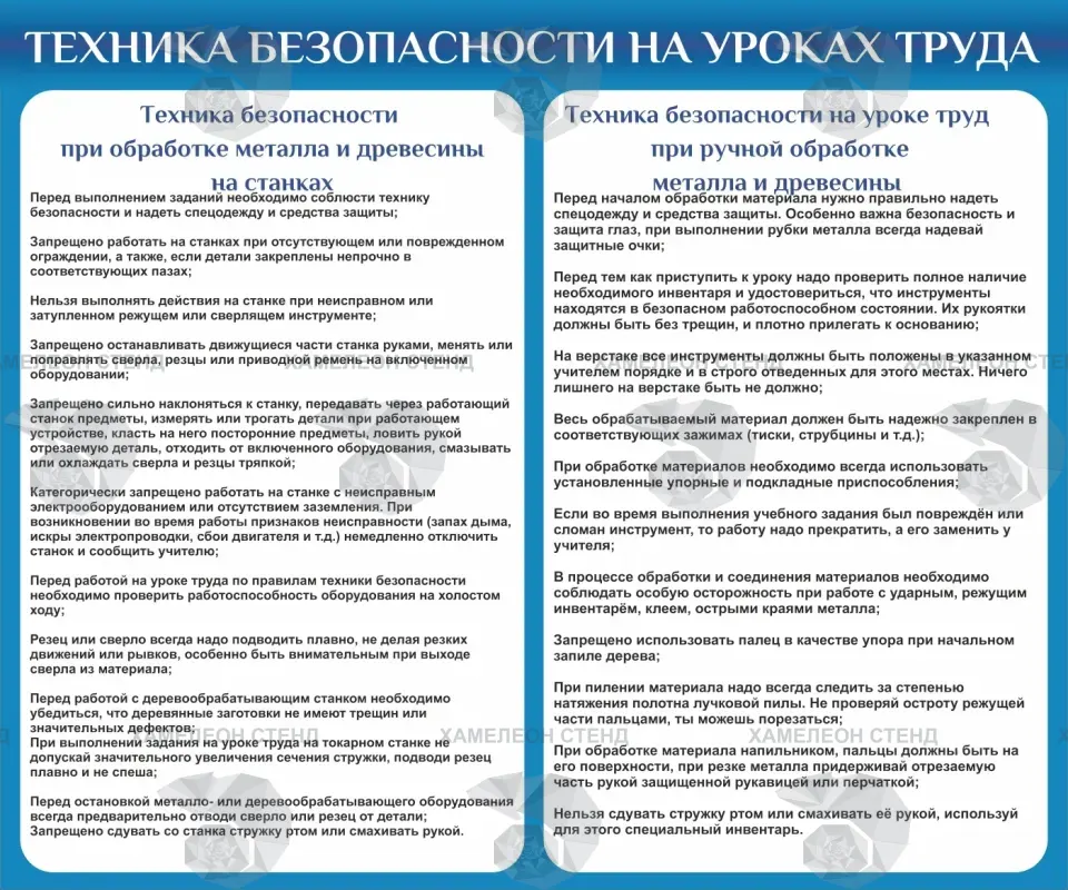 Стенд «Техника безопасности на уроках труда»
