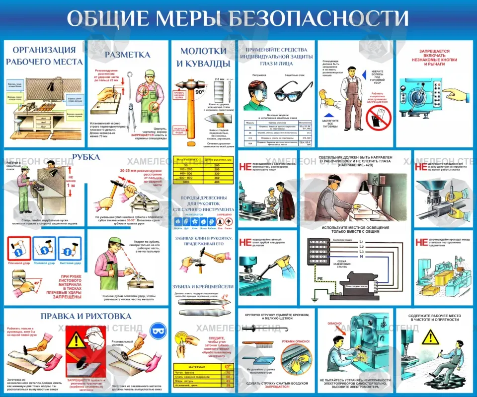 Стенд «Общие меры безопасности» для школьной мастерской