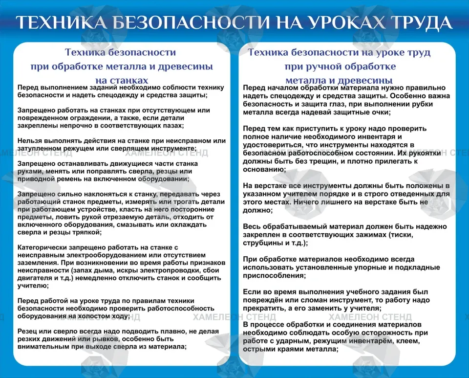 Стенд «Техника безопасности на уроках труда»