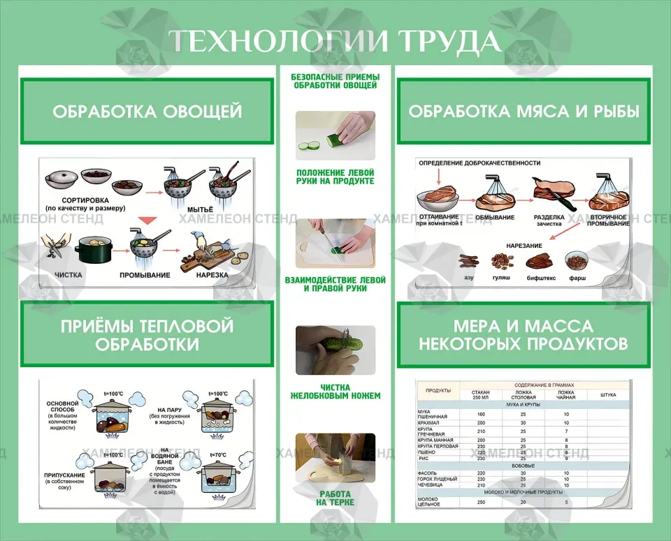 Стенд «Технологии труда: обработка продуктов»