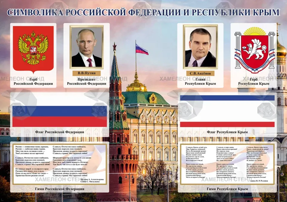Стенд «Символика нашей Родины» с флагами и гимнами