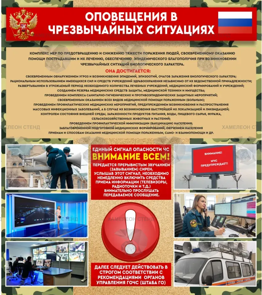 Стенд ГО и ЧС «Оповещения в чрезвычайных ситуациях»
