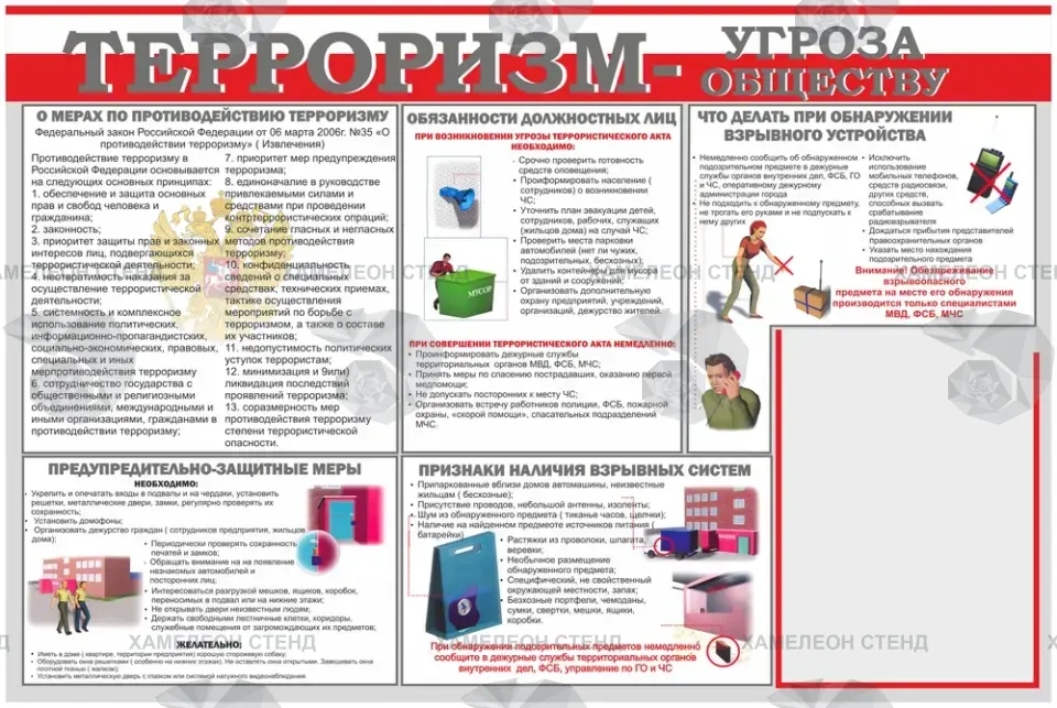 Стенд «Терроризм - угроза обществу» с одним карманом A4 для сменных материалов