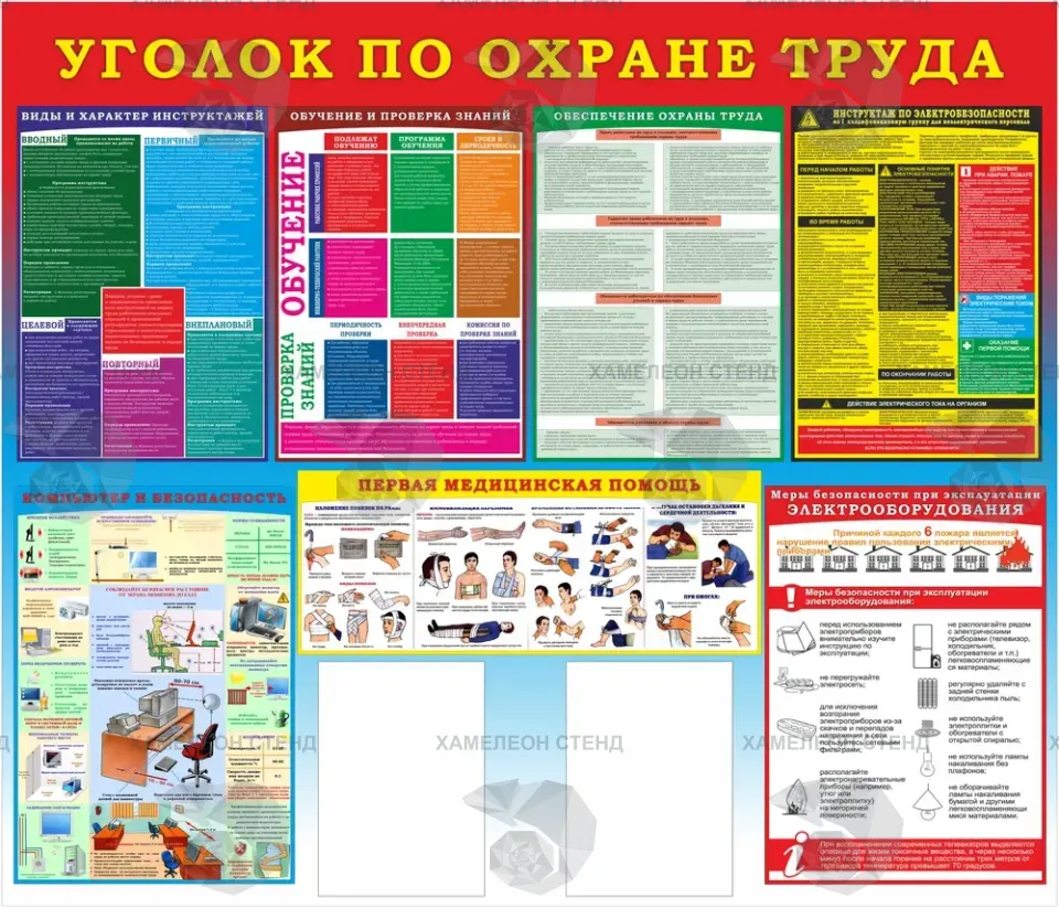 Уголок по охране труда с двумя карманами A4 и блоками инструктажей
