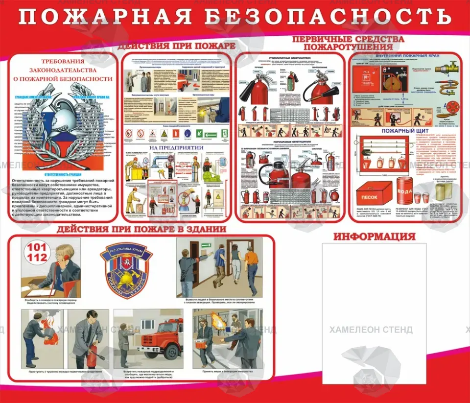 Стенд «Пожарная безопасность» с одним большим карманом A3