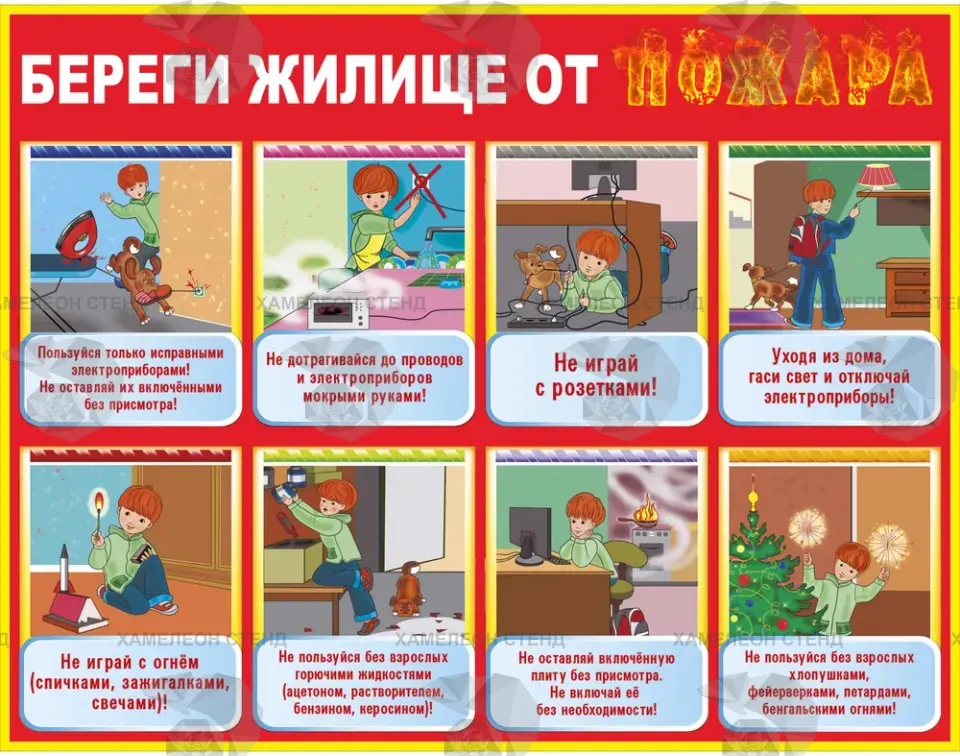Детский стенд «Береги жилище от пожара» с правилами пожарной безопасности