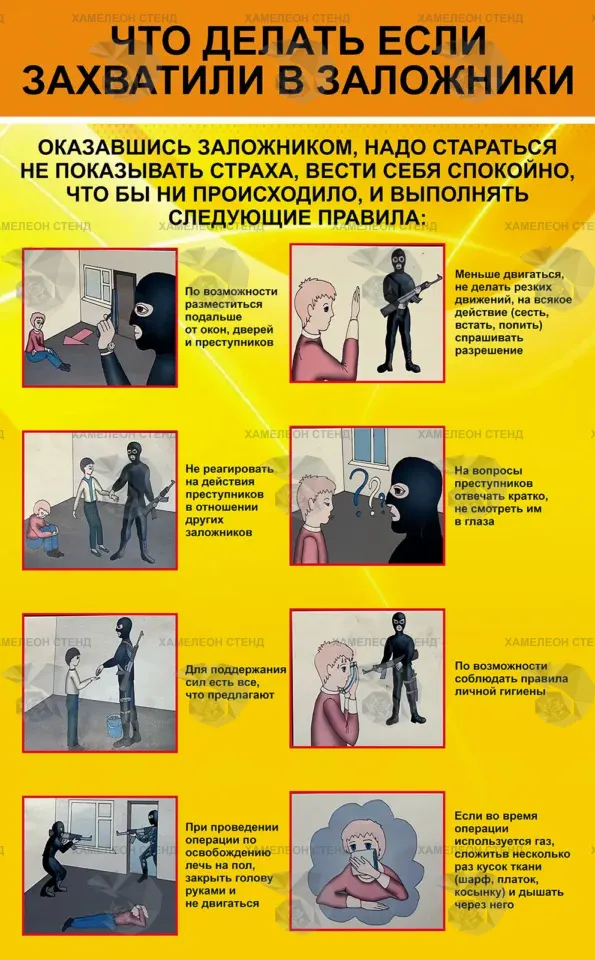 Стенд по антитеррору «Что делать, если захватили в заложники» ШК-0118