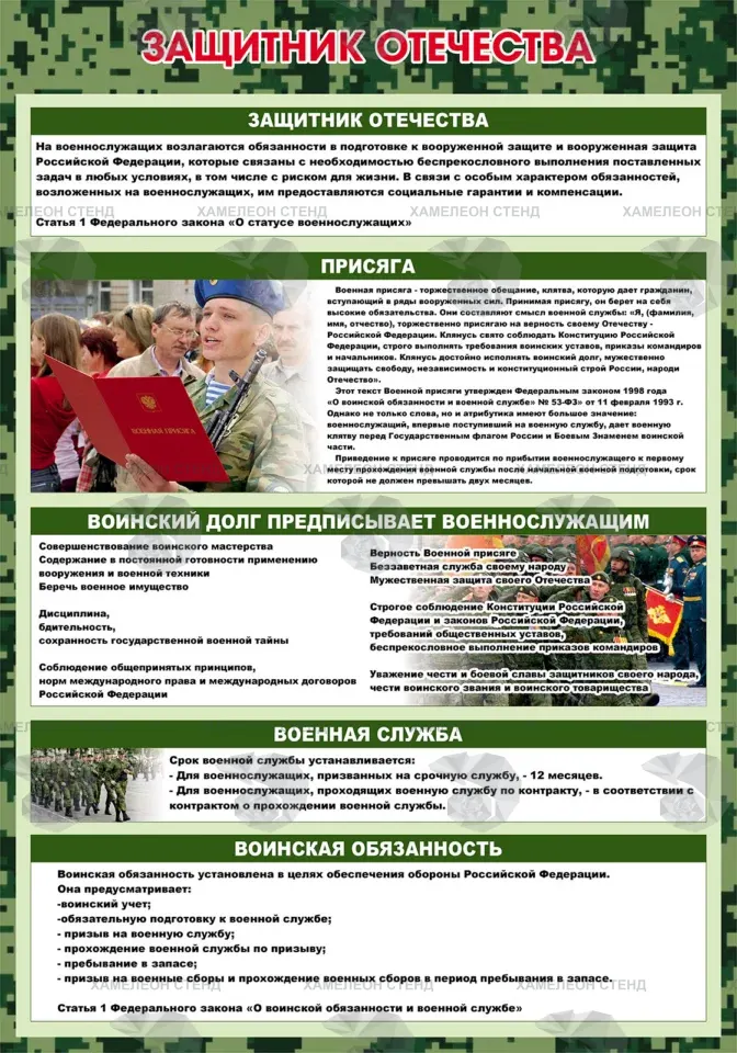 Стенд для кабинета ОБЗР «Защитник Отечества» ШК-0126