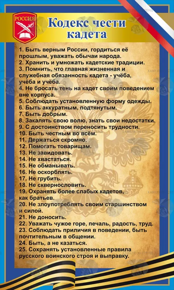 Стенд для кадетского класса «Кодекс чести кадета» ШК-0134