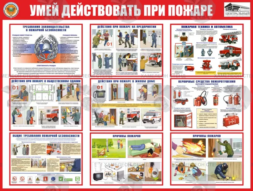 Стенд «Умей действовать при пожаре»