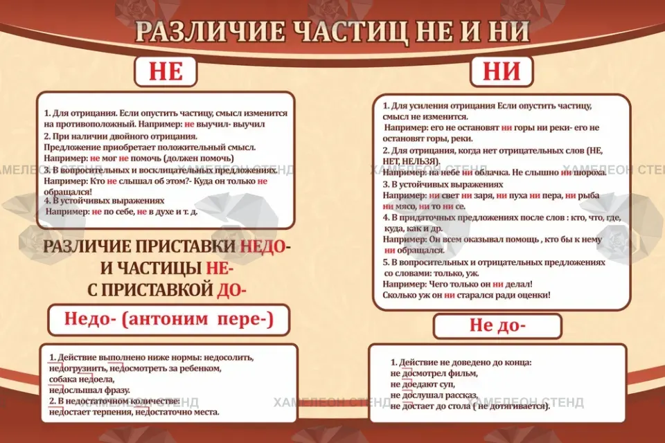 Стенд «Различие частиц НЕ и НИ»