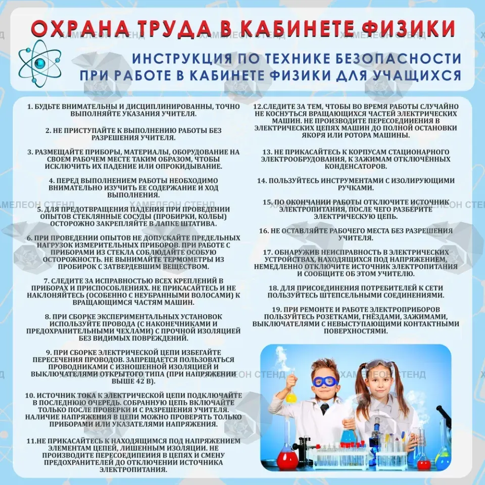 Стенд «Охрана труда в кабинете физики»